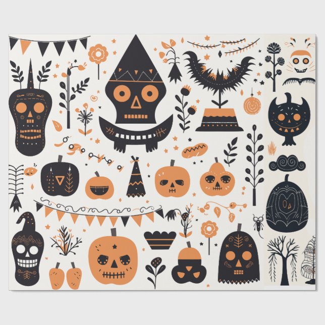 Boho Halloween Cute Party Embellish Wrapping Paper (Flat)
