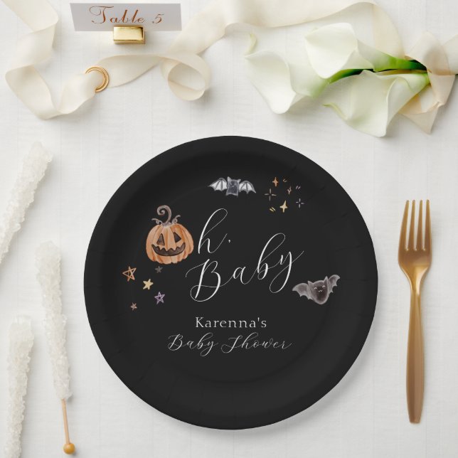 Boho Halloween Gender Neutral Oh Baby Shower Paper Plates (Wedding)