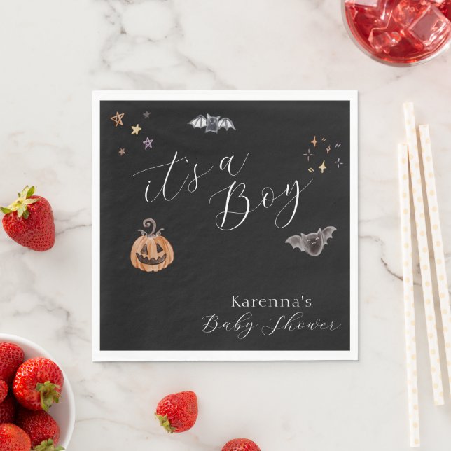 Boho Halloween It's a Boy Baby Shower Napkins (Insitu)