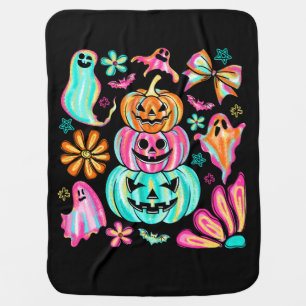 Boho Halloween Pumpkin Ghost Baby Blanket