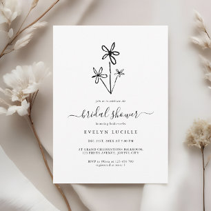 Boho Hand Drawn floral Minimalist Bridal Shower Invitation