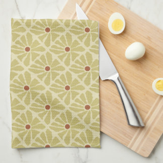 Boho Hand Drawn Floral Pattern in Mustard Yellow Kitchen Towel