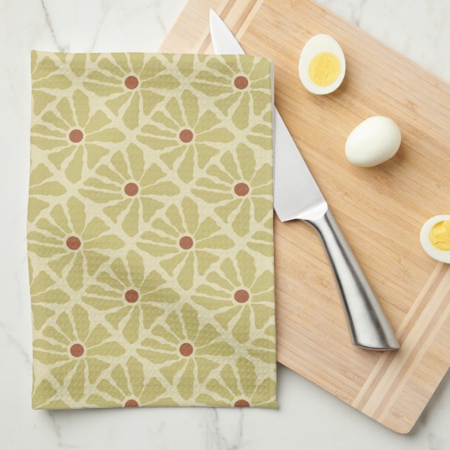 Boho Hand Drawn Floral Pattern in Mustard Yellow Kitchen Towel (Quarter Fold)