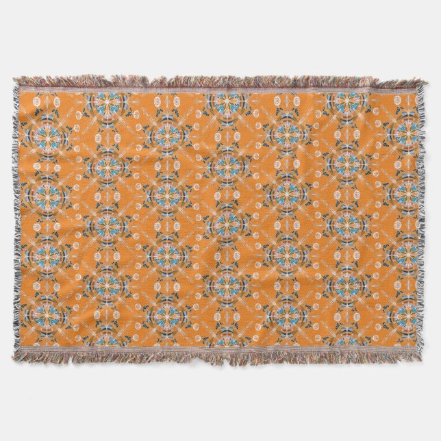 Boho Hand Drawn Mandala Orange Colorful Throw Blanket (Front)