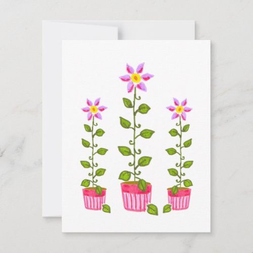 Boho Hand_Drawn Potted Flowers Personalized Flat Note Card