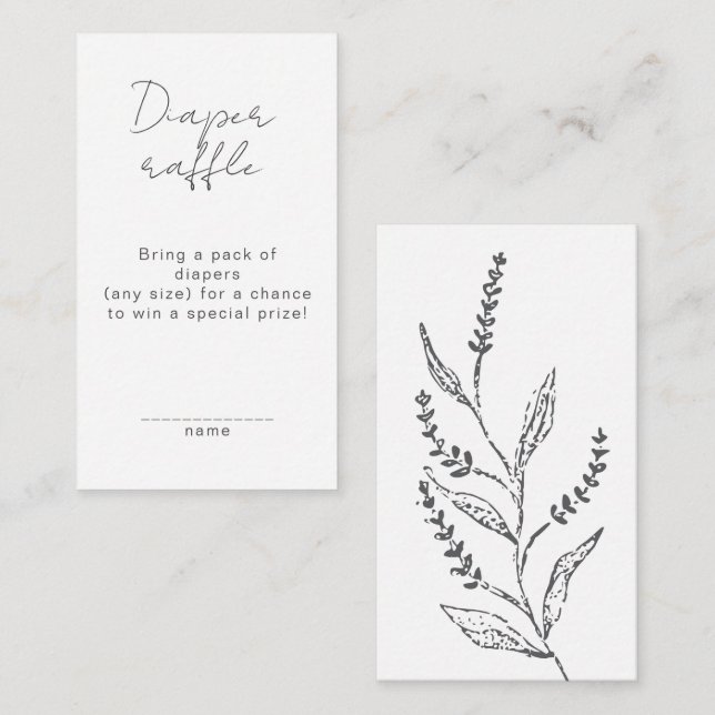 Boho Hand-drawn Wildflower Diaper Raffle Shower Enclosure Card (Front/Back)