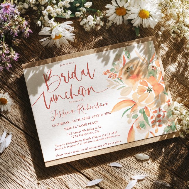 Boho HandPainted Terracotta Floral Bridal Luncheon Invitation (Boho Hand Painted Terracotta Floral Bridal Luncheon Invitation)