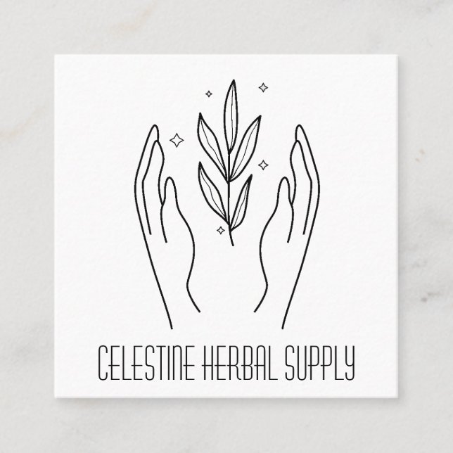 Boho Hands & Herb Leaves Organic Shop Logo Square Business Card (Front)