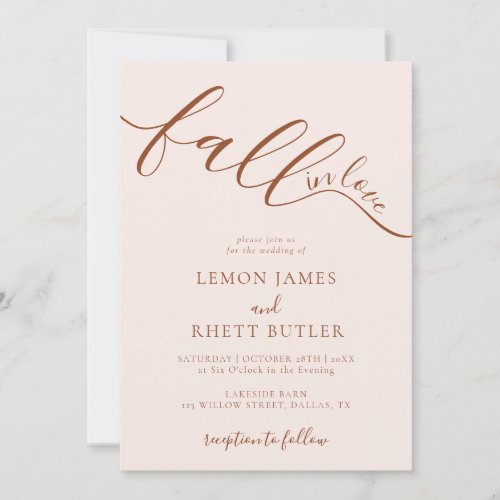 Boho Handwritten Fall In Love Wedding  Invitation