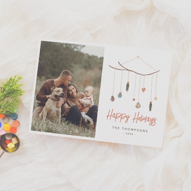 Boho Hanging Christmas Tree Branch Photo Holiday Card (Creator Uploaded)
