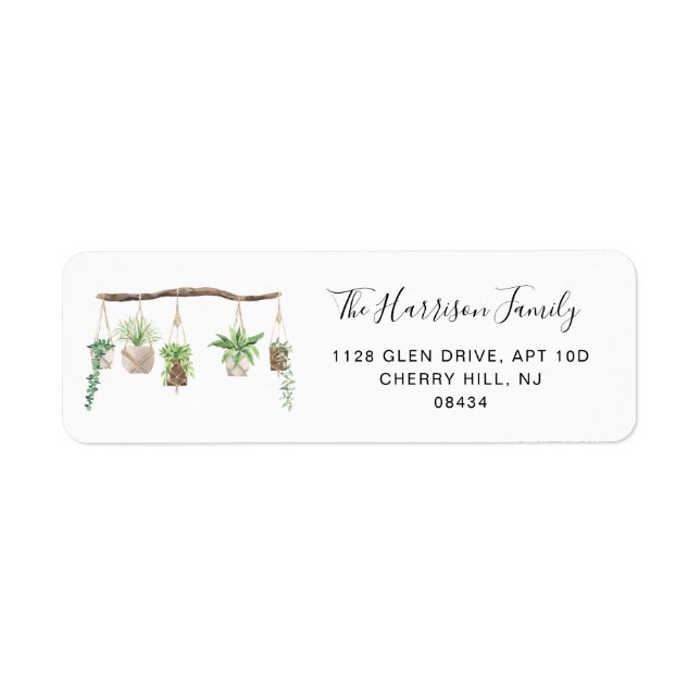 Boho Hanging Plants Watercolor Label (Front)