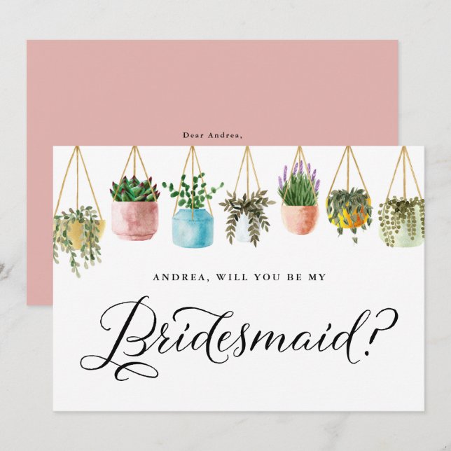 Boho Hanging Plants Will You Be My Bridesmaid  Invitation (Front/Back)
