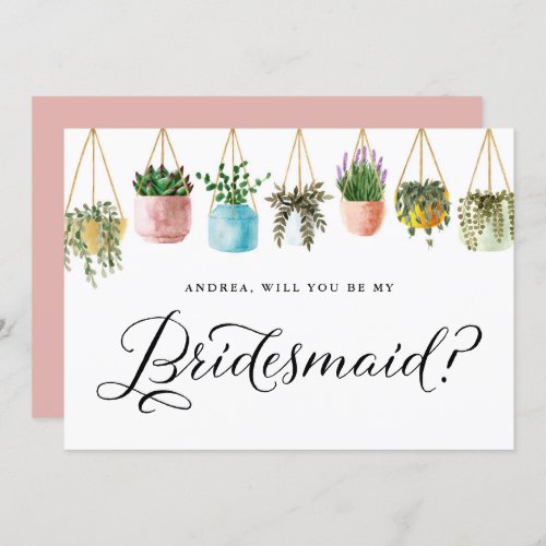 Boho Hanging Plants Will You Be My Bridesmaid  Invitation