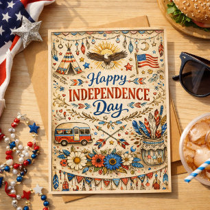 Boho Happy Independence Day Americana Holiday Card