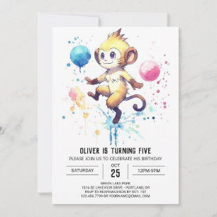 Boho Happy Monkey Birthday Invitation