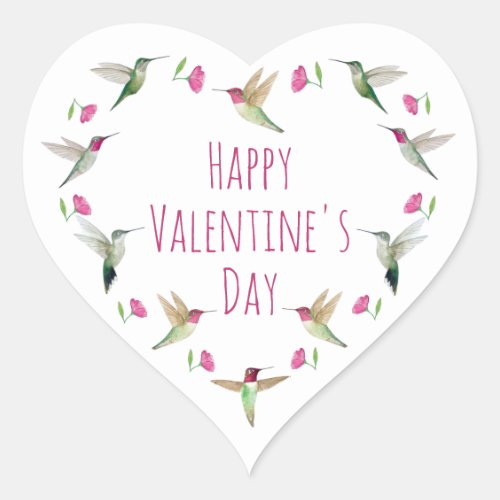 Boho Happy Valentine Annas Hummingbirds Heart Sticker