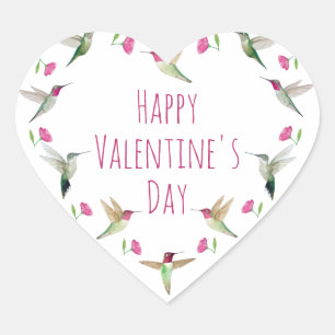 Boho Happy Valentine Anna's Hummingbirds Heart Sticker