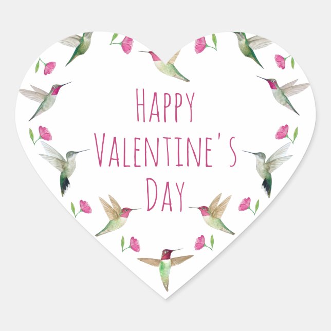 Boho Happy Valentine Anna's Hummingbirds Heart Sticker (Front)
