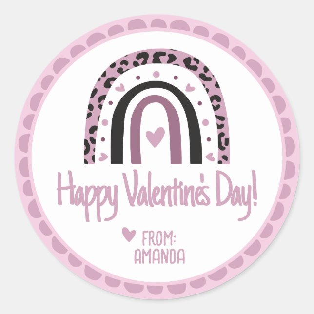 Boho Happy Valentine's Day Classic Round Sticker (Front)