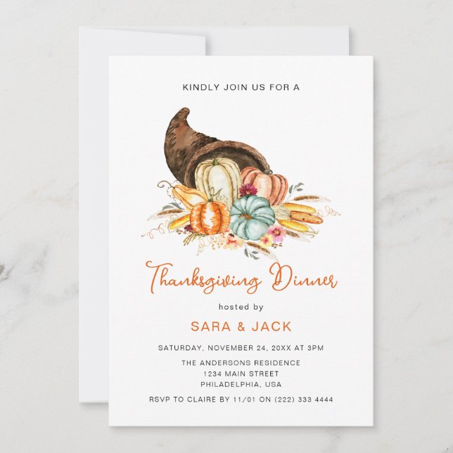 Boho Harvest Fall Pumpkin Thanksgiving Dinner  Invitation (Front)