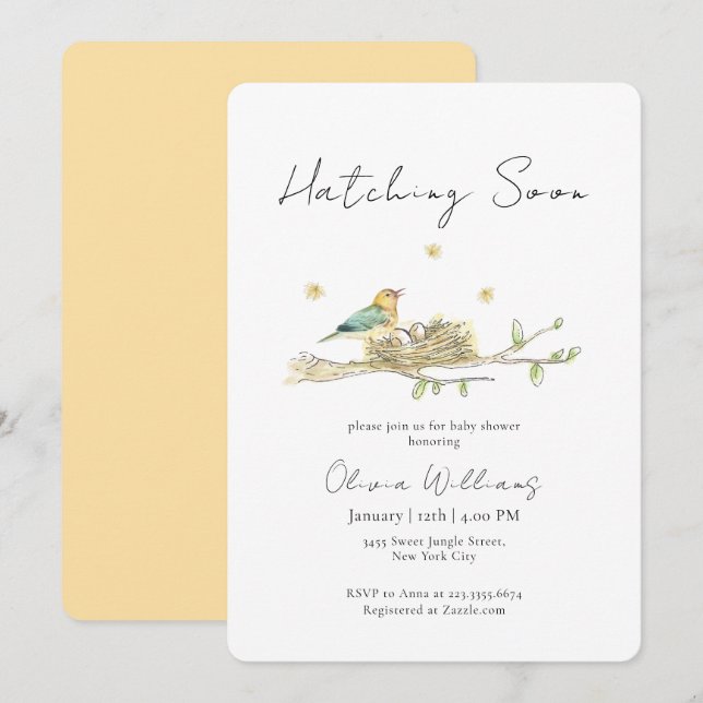 Boho Hatching Soon Bird Nest Baby Shower Invitation (Front/Back)