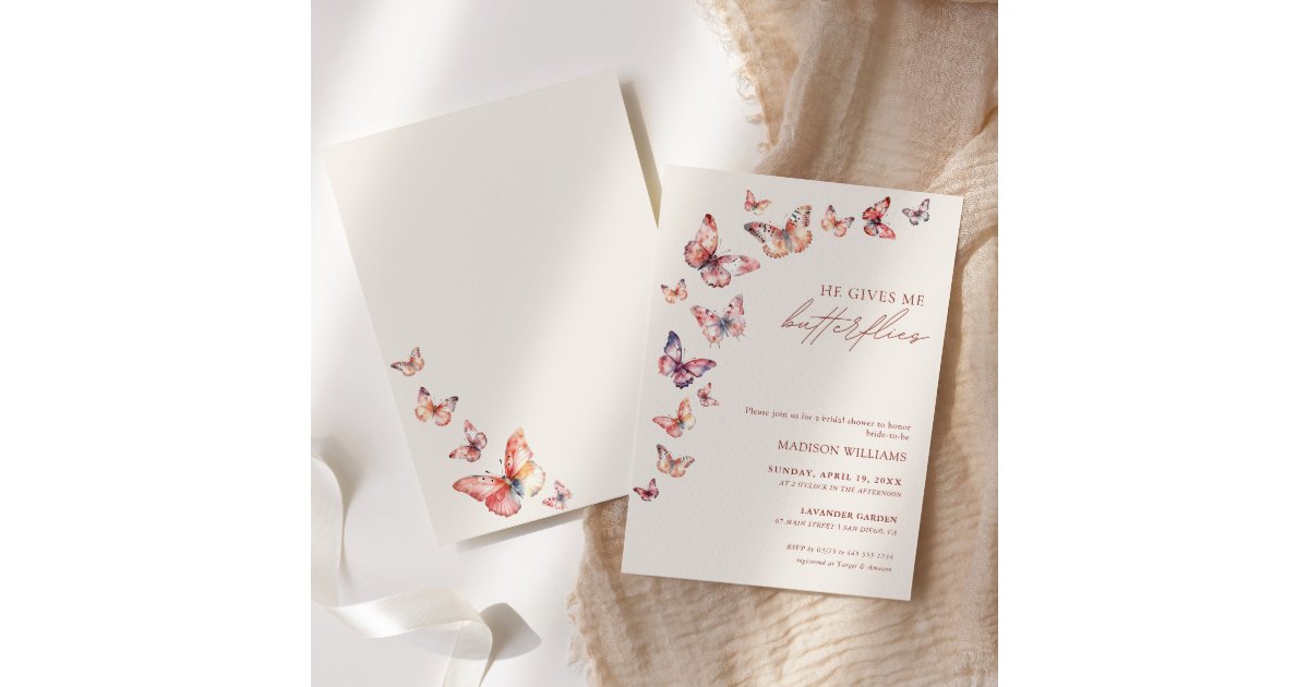 Boho He Gives Me Butterflies Bridal Shower Invitation