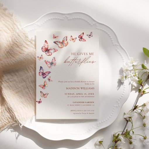 Boho He Gives Me Butterflies Bridal Shower Invitation | Zazzle