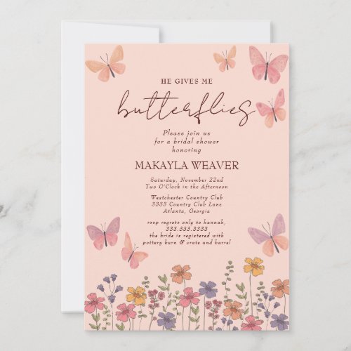 boho He Gives Me Butterflies flowers Bridal Shower Invitation