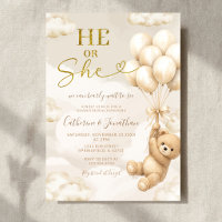 Boho He Or She Beige Balloons Bear Gender Reveal