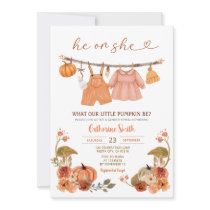 Boho He or She Pumpkin Gender Reveal Fall Autumn Invitation