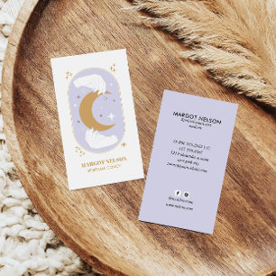 Boho Healing Hand Celestial Moon Tarot Purple Business Card