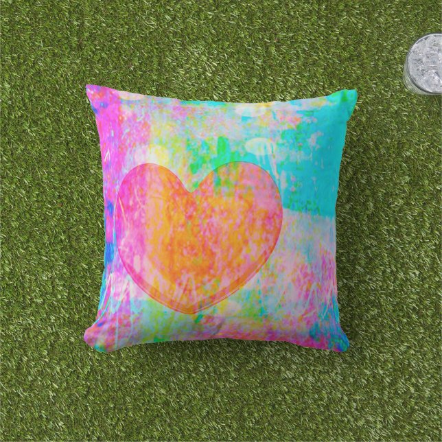 Boho Heart Collage Throw Pillow (Grass)
