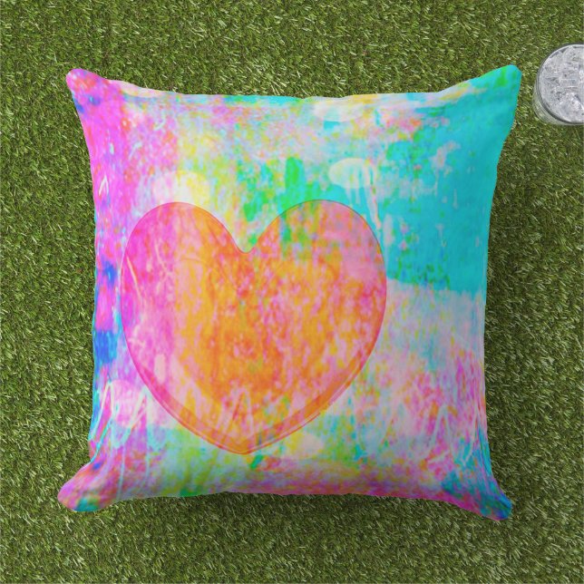 Boho Heart Collage Throw Pillow (Grass)