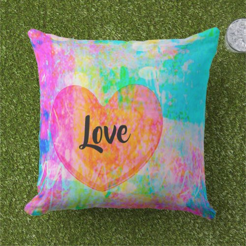 Boho Heart Love Collage Outdoor Pillow