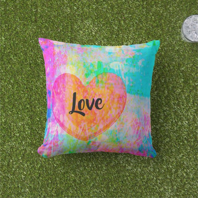 Boho Heart Love Collage Throw Pillow (Grass)