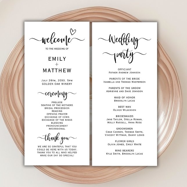 Boho Heart Script Calligraphy Wedding Ceremony Program (Creator Uploaded)