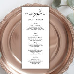 Boho Heart Script Typography Wedding Menu Card<br><div class="desc">Boho Heart Script Typography Wedding Menu Card is perfect for a modern minimal wedding. Design featuring the "Menu" text in a hand lettered calligraphy and the menu details in a serif type font with a simple clean look. This menu can be used for a wedding reception, rehearsal dinner, or any...</div>