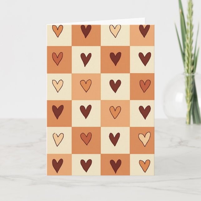 Boho Hearts Checkered Love Card (Front)