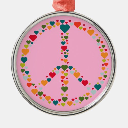 Boho Hearts Peace Symbol Hippie Style Metal Ornam Metal Ornament