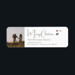 Boho Hearts Photo Merry Christmas Return Address Label<br><div class="desc">Celebrate the joy of the season with this boho hearts photo Merry Christmas return address label. The unique and chic editable script creates a touch of charm and individuality. Its simple design features colorful bohemian rainbows, hearts, and Christmas trees that evoke a whimsical winter ambiance. With a clean, minimalist layout,...</div>