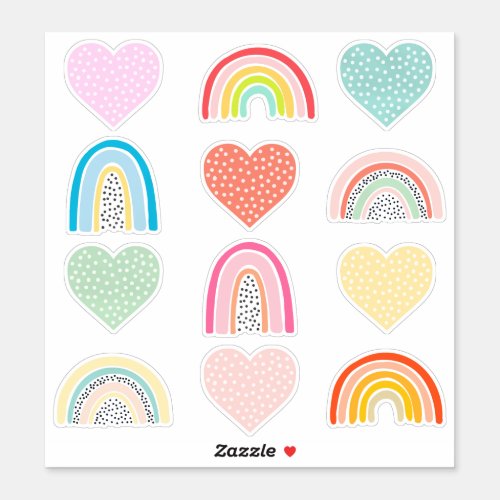 Boho Hearts  Rainbows Sticker