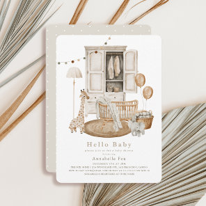 Boho Hello Baby Nursery Wardrobe Crib Baby Shower Invitation