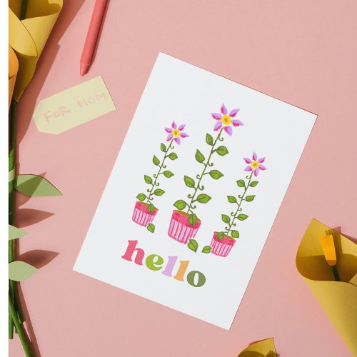 Boho Hello Hand_Drawn Floral Thinking of You Note Card
