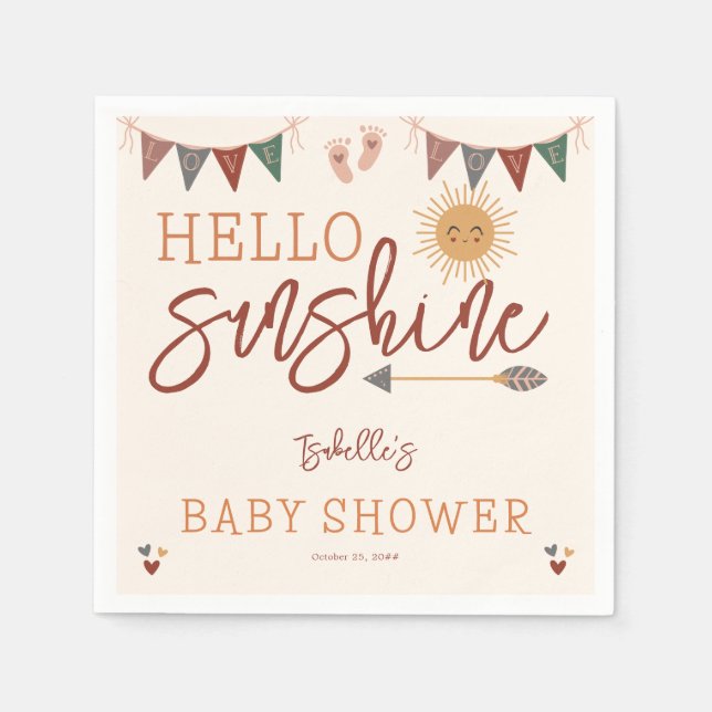 Boho Hello Sunshine Baby Shower Napkins (Front)