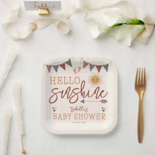 Boho Hello Sunshine Baby Shower Paper Plates