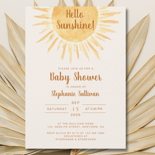 Boho Hello Sunshine Gender Neutral Baby Shower Inv Invitation