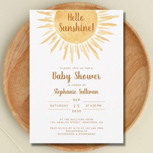 Boho Hello Sunshine Gender Neutral Baby Shower Invitation