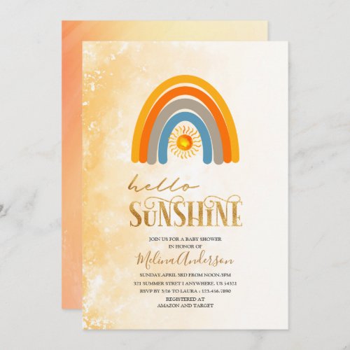 Boho  Hello Sunshine watercolor baby shower Invitation