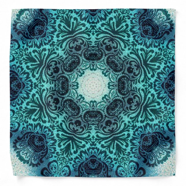 Boho henna floral paisley turquoise teal mandala bandana (Front)