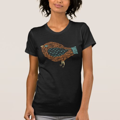 Boho Henna Primitive Bird Mosaic Teal Orange T_Shirt